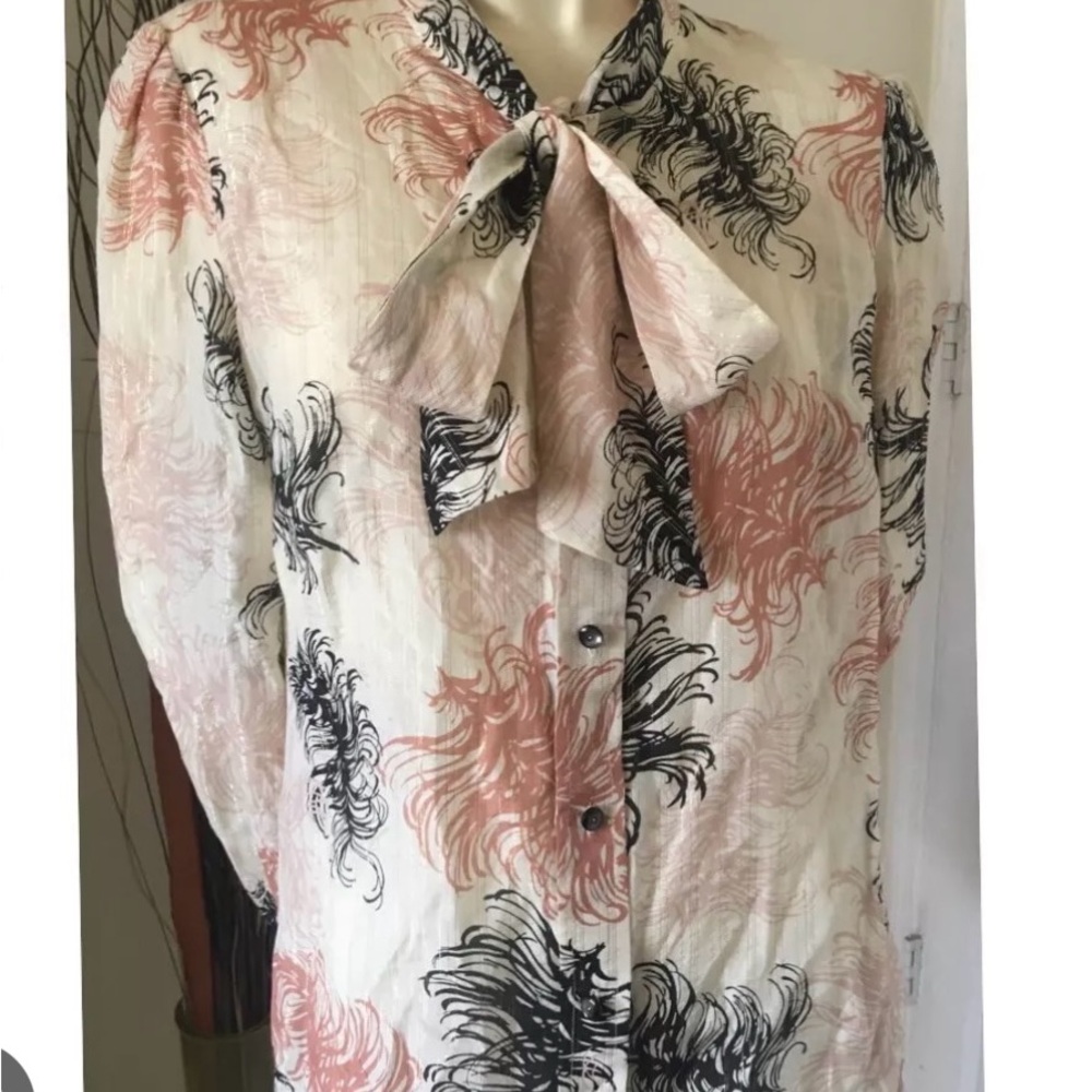Trina Turk Bow Tie Silk and Cotton Blouse size Small GUC